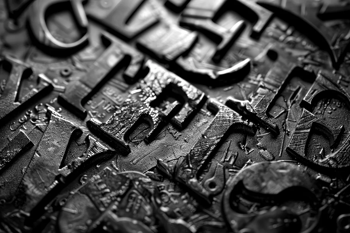 Movable metal type, close up
